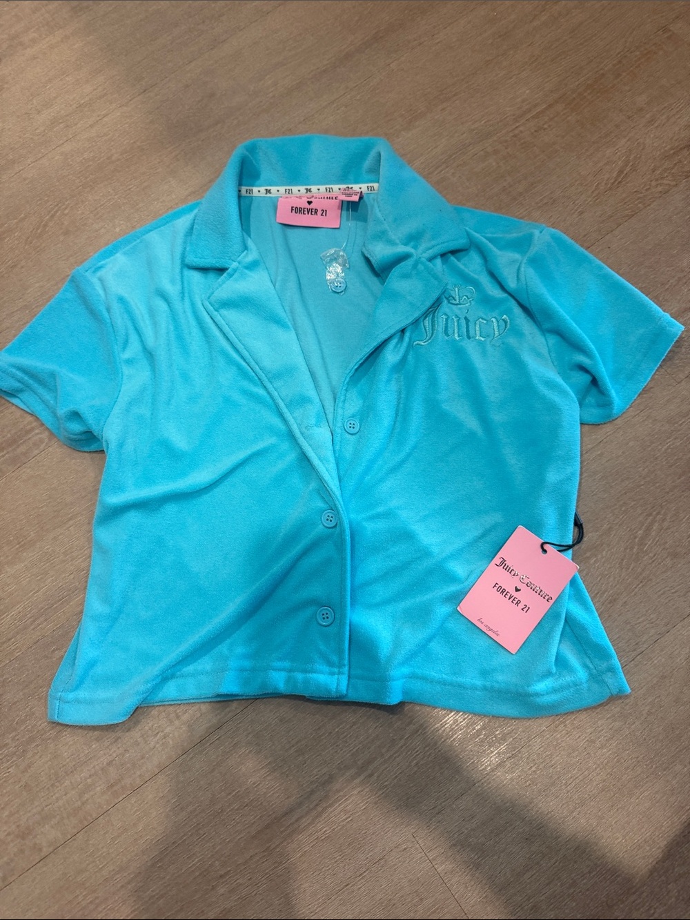 Juicy Couture X Forever 21 Turquoise Terrycloth Polo Top - Size Medium- NWT!